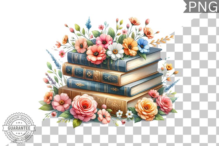 Books Flowers Sublimation- Clipart PNG Design