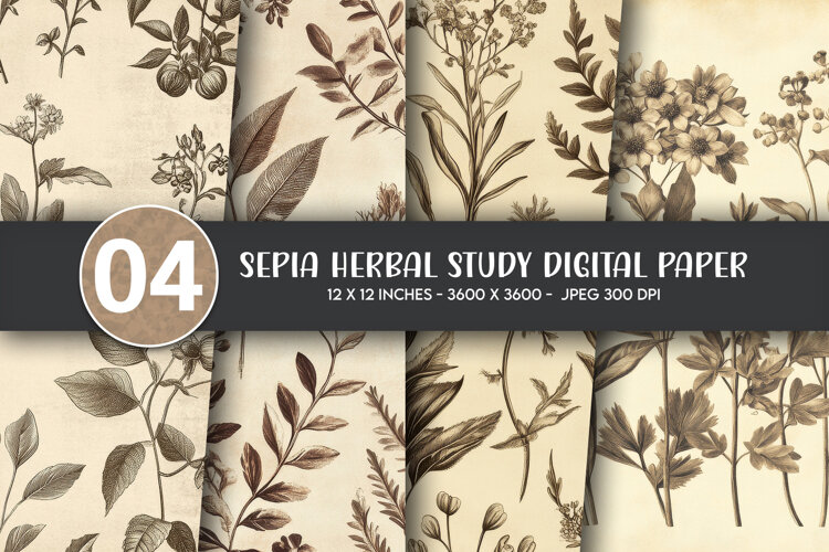 Sepia Herbal Study Digital Paper example image 1