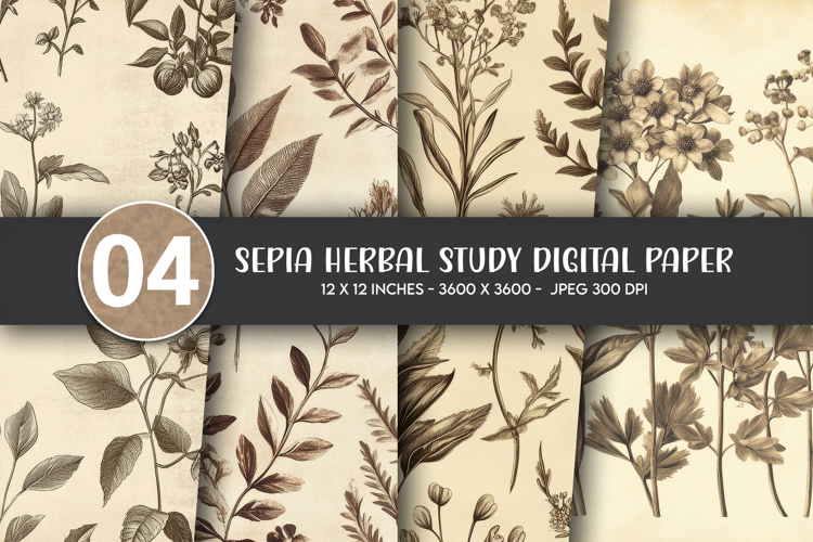 Sepia Herbal Study Digital Paper