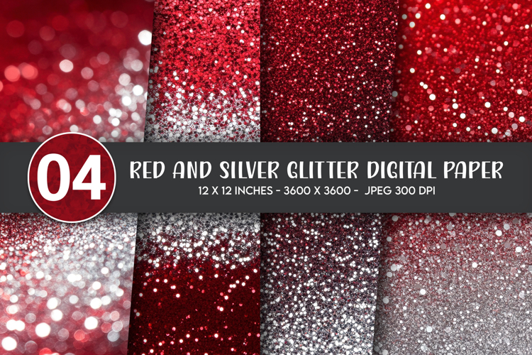 Red and Silver Glitter Digital Paper