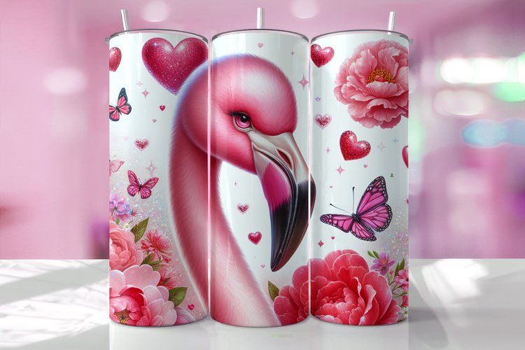 Valentines Day Flamingo Tumbler Wrap Sublimation Design