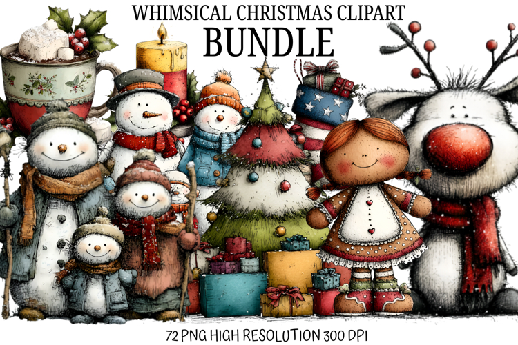 Whimsical Christmas Clipart Bundle | Cute Holiday PNG Set |