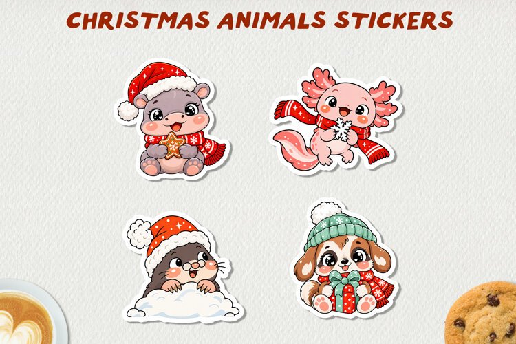 Cute Christmas Animals Printable Stickers. example image 1