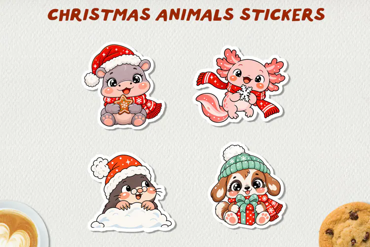 Cute Christmas Animals Printable Stickers.