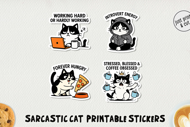 Sarcastic Cat Printable Stickers PNG
