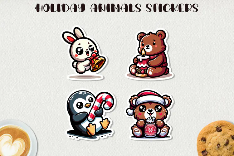 Cute Christmas Animals Stickers Kawaii Holiday Stickers