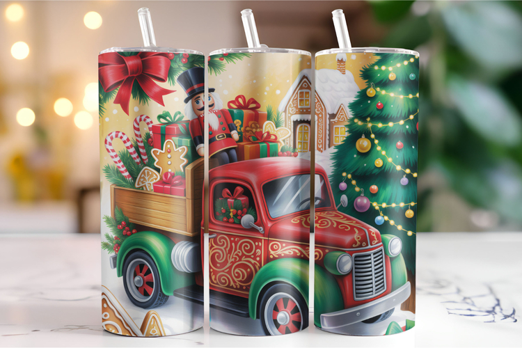 Merry Christmas Truck Tumbler Wrap | Christmas Wrap