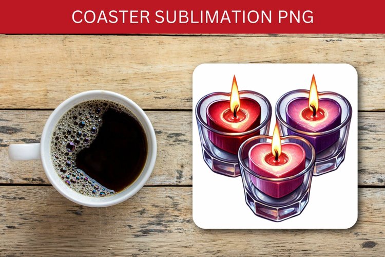 valentine square coaster - heart candle example image 1