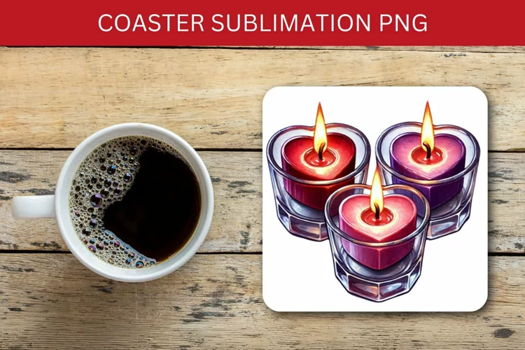 valentine square coaster - heart candle