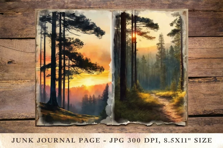 Printable Junk Journal Pages misty forest 4