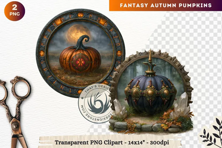 Fantasy Autumn Pumpkins Dark Gothic Clipart sublimation