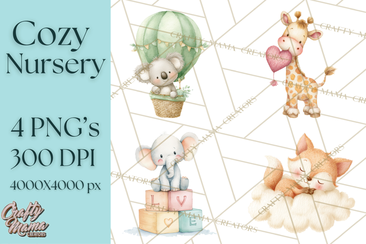 Knitted Nursery Animal Clipart PNG, Cozy Watercolor Baby Fox