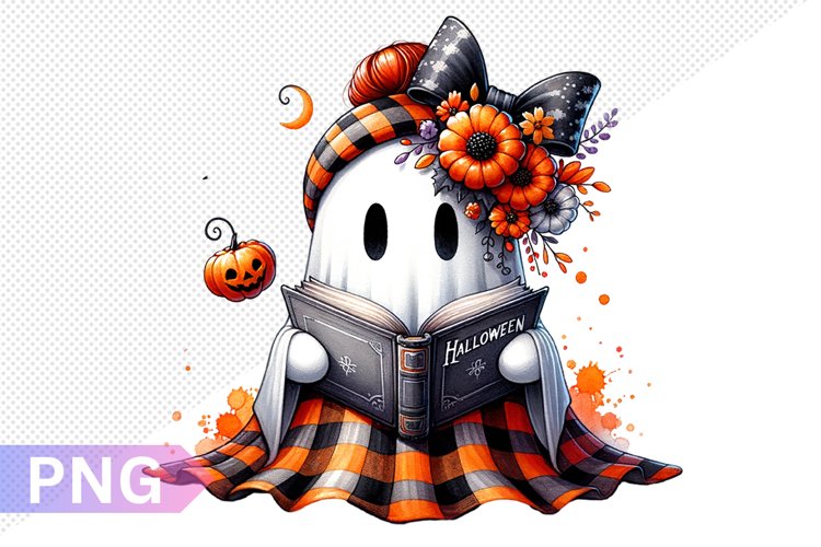 Halloween Ghost And Books Sublimation - Clipart PNG Design