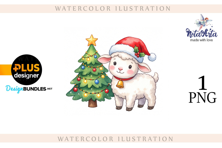 Christmas Sheep in Watercolor Style