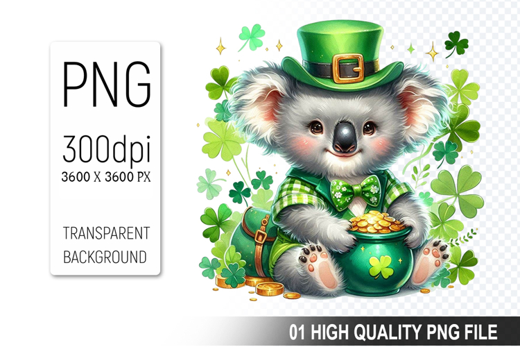 St. Patrick’s Koala with Hat Clipart, Sublimation PNG