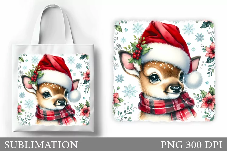 Christmas Deer Tote Bag. Christmas Tote Bag Sublimation