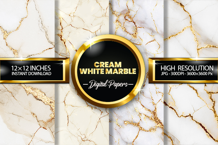 Cream White marble Digital Papers - 04 variations