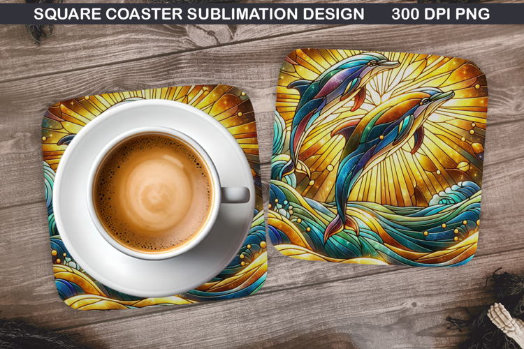 Dolphin Coaster Sublimation, Summer Coaster PNG Design