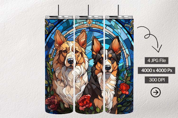 Dogs Stained Glass Square Coaster - 04 Variations example image 1