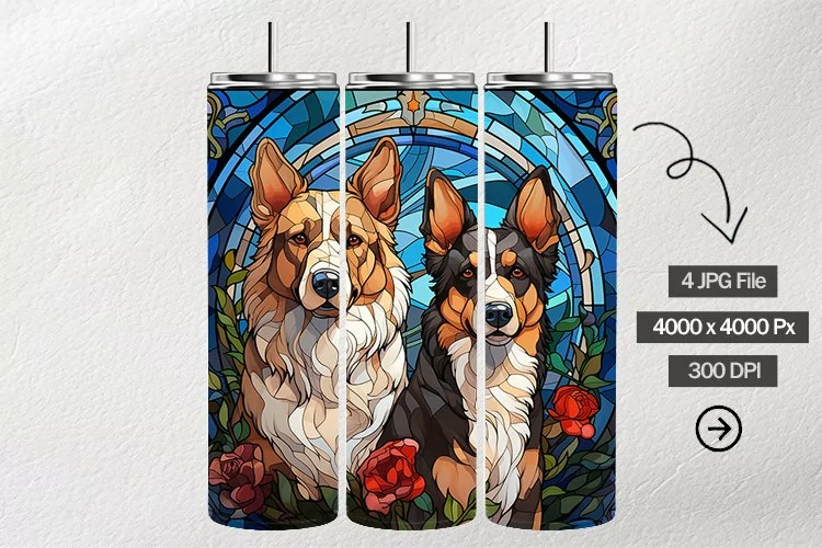 Dogs Stained Glass Square Coaster - 04 Variations