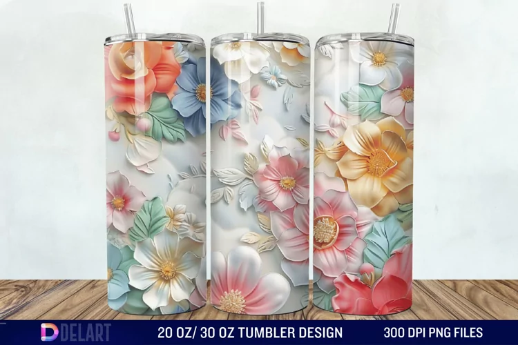 3D Painted Flower Tumbler Wrap