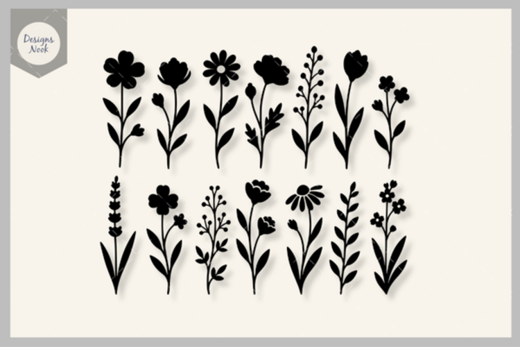 Garden Flowers SVG, Floral Silhouette, Wildflower SVG
