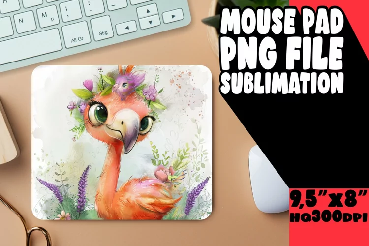 Watercolor Flamingo Flower Mouse Pad Design