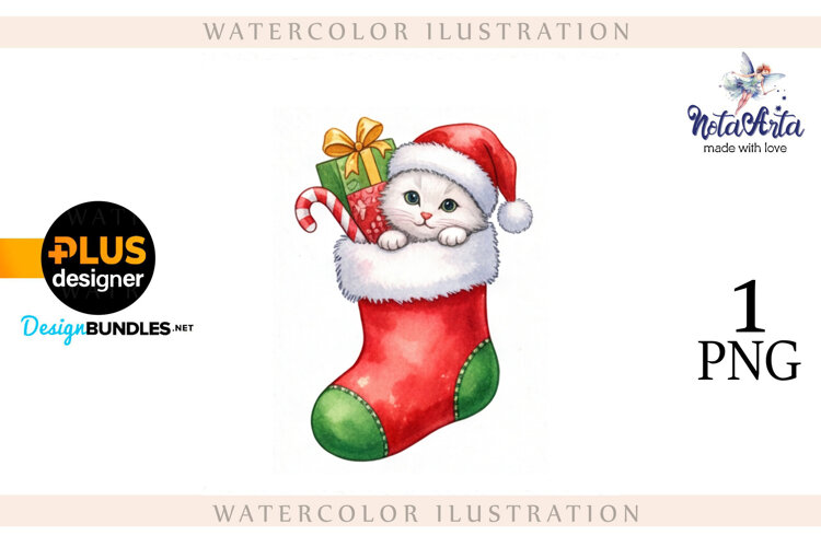 Christmas Kitten in Watercolor Style example image 1