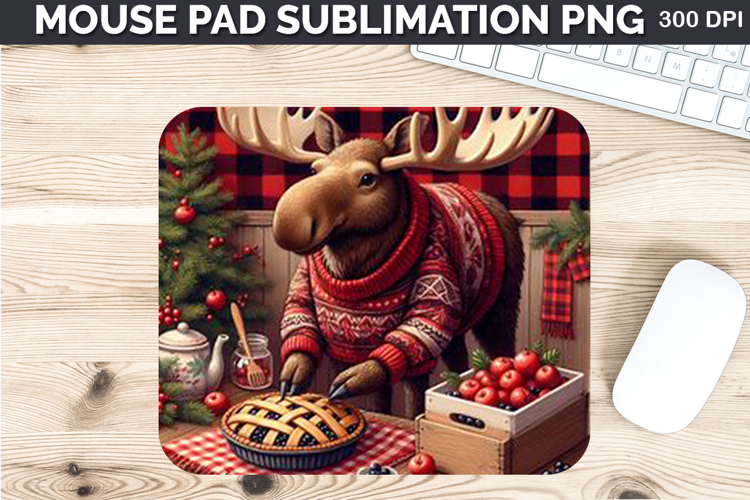 Watercolor Moose Mouse Pad Sublimation - Christmas PNG