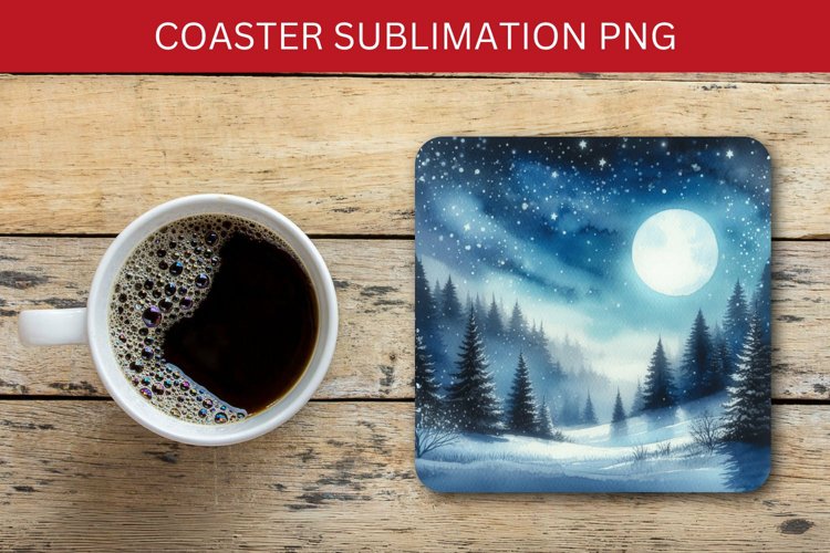 square coaster - night winter forest example image 1