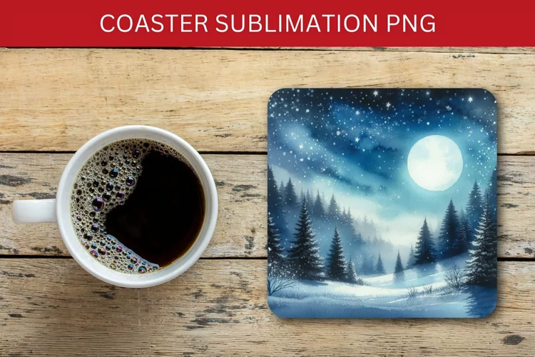 square coaster - night winter forest