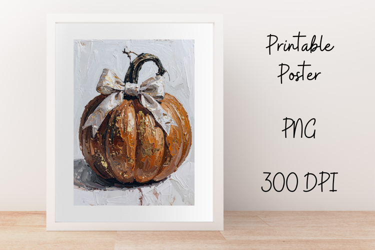 Pumpkin with a Coquette Bow Grandmillennial Style Wall Art