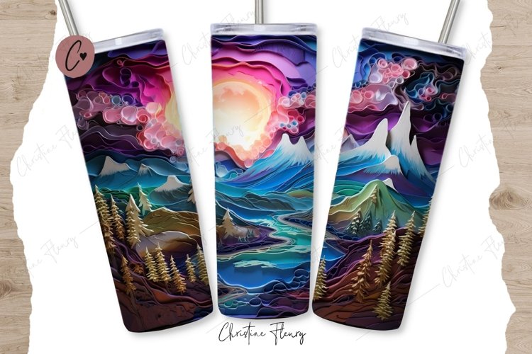 3D Northern Lights Landscape Tumbler Wrap PNG