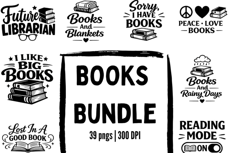 Books Bundle PNG | 39 Reading Quote Designs | Book Lover