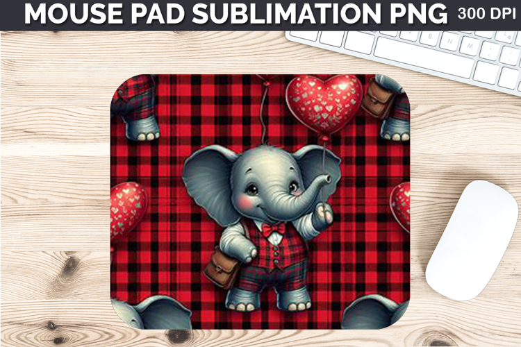 Watercolor Elephant Mouse Pad Sublimation - Valentines PNG