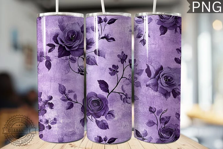 Purple Floral Tumbler Wrap - High Quality 300 Dpi