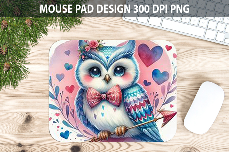 Watercolor Owls Mouse Pad Sublimation - Valentines PNG