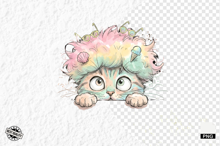 Summer Cat Peeking Clipart