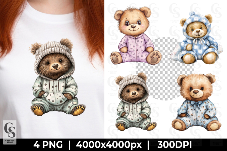 Cute Teddy Bear Pajamas Clipart Sublimation PNG