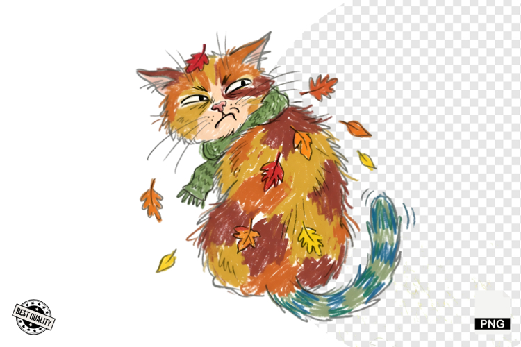 Quirky Funny Autumn Cat Clipart