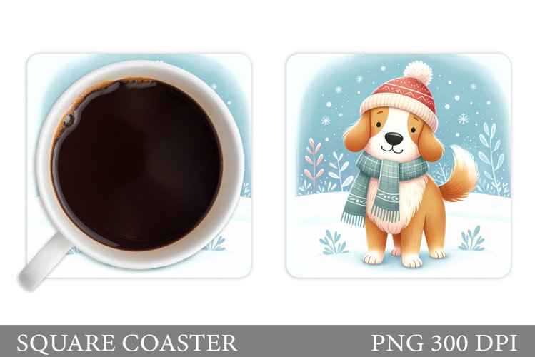 Cute Dog Coaster Design. Christmas Coaster Sublimation