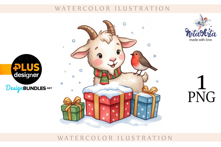 Christmas Goat in Watercolor Style