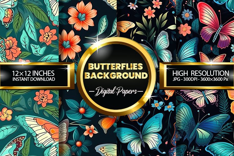 Butterflies Background Digital Papers - 04 Variations