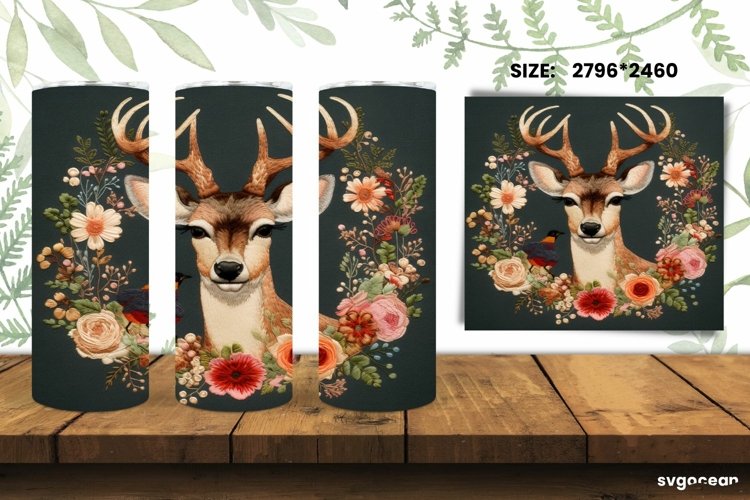 Embroidery Deer Tumbler Wrap | Skinny 20 oz | Sublimation