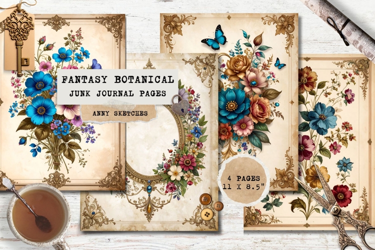 4 Fantasy Vintage Botanical Journal Pages Printable