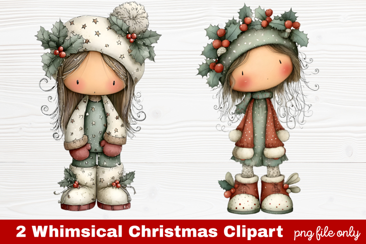 2 Whimsical Christmas Clipart | Cute Holiday PNG Set