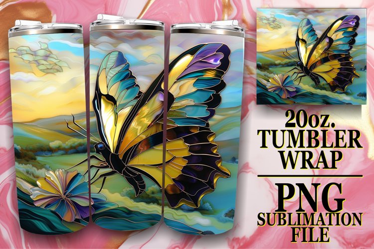 Spring-Inspired Glitter Butterfly Design Wrap 20oz example image 1