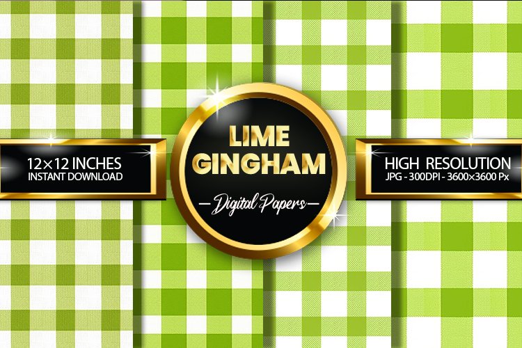 Lime Gingham Digital Papers - 04 Variations