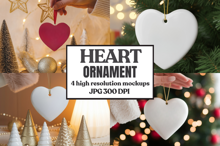 Heart Shaped Christmas Ornament Mockups | Frosted Glass Holi