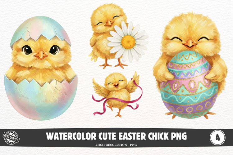Watercolor Cute Easter Chick PNG